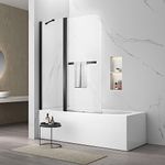 Sunrosa Pivot Tub Shower Door 48"×58", Bifold Bathtub Shower Door with Tempered Glass, Frameless Glass Shower Door with Towel Bar, Shower Door for Bathtub in Matte Black