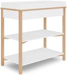 Dream On Me Owen Changing Table in Vintage White Oak, JPMA Certified, with Two Bottom Shelves for Storage.