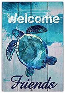 Meltelot Welcome To Undersea World Garden Flag, Friends, Turtle Beach Yard Porch and Decoration for Outdoor, Vertical Double Side 12x18 Inch