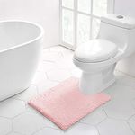 Walensee Bathroom Contour Rug Non Slip Toilet U Shaped Bath Mat (20x24, Blush) Water Absorbent Super Soft Shaggy Chenille Machine Washable Dry Extra Thick Perfect Absorbant Best Plush Carpet