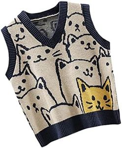 Colaxi V Neck Knitted Sweater Vest, Cute Cartoon Animal Patterns Gilets Vest Comfortable Sleeveless Fashion Top Jumpers Casual Women Knitwear