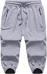 Flygo Men's Sweat Shorts Below Knee Cotton Workout Bodybuilding Running 3/4 Jogger Capri Pants(Light Grey #2-L)