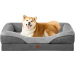 EHEYCIGA Memory Foam Dog Beds Large, Orthopedic Dog Beds Sofa with Sides and Waterproof Liner, Pet Couch with Washable Removable Cover and Non-Slip Bottom, 91x68x17cm, Dark Grey