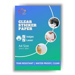 True-Ally 50 Clear Self Adhesive Sticker Photo Paper for Inkjet and Laser Printer (Transparent) Waterproof, Dries Quickly, Tear Resistant DIY Sticker Printing Label Art (A4-50 Sheets)