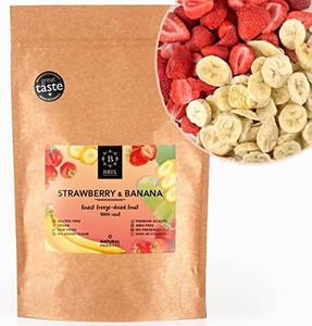BRIX Fresas y Rodajas de Plátano Liofilizados | Mezcla de Fresas y Banana 100% Naturales 110g | Premio Gran Sabor de Frutas Deshidratadas | Sin OGM ni Gluten, Vegano y Retenido de Vitaminas