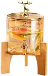 KELVEE Borosilicate Glass Fruit Infused Detox Water jug Dispenser with Wooden Stand, for Juice Kanji iced Tea Pitcher Carafe Air Tight Steel Lid Mason Jar for Home & Restaurant Party 1 Pc, 2.6 L