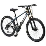 FitTrip Super Dominator 26 Inch Stunt MTB | 21 SPD Shimano Gearset | Dual Crown Suspension | Jak 7 Dual Disk Brakes | Dual Tone Paintjob with Crystals | Stunt Cycle (Mariana Teal Blue) ?Unisex-Adult