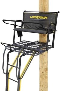 Rivers Edge® Lockdown™ 2-Man, 17' Height, Flip-Up TearTuff™ Mesh Bench Seat, The Ultimate Shooting Rail, Patent-Pending Ground-Level Ratcheting Technology™, LD208