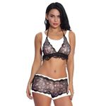 Psychovest Women's Sexy Embroidered Hlaf Cup Bra and Hipster Panty Lingerie Set Free Size Black