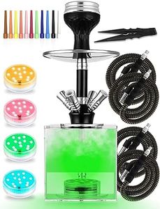 Hookah Set 4 Hose With Everything HOKASET Upgraded Acrylic Cube Hookah Big Open Handheld Acrylic Base Easy To Clean With Leather Hose, Silicone Bowl, Magical Remote LED Light (HK-2)