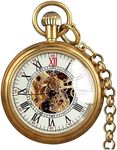 VIGOROSO Men's Vintage Full Copper Hand-Wind Mechanical Second&24hours Sub-dials Pocket Watch in Box, Skeleton, Pocket watch