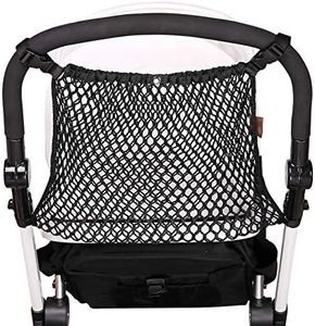 Universal Baby Stroller Organizer Polyester Net Mesh Storage Bag with Extra Large Storage Space, Non-Slip and Adjustable Stroller Accessories for Carrying Diaper Toys and Snacks (Black)