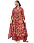 GoSriKi Women's Rayon Blend Anarkali Printed Kurta with Palazzo & Dupatta (CIA RED-GS_S_Red_Small)