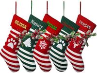 Personalized Striped Knit Christmas Stockings with Embroidered Name (18 inch) - Custom Striped Knitted Red Green Stocking Fireplace for Family Decorations Holiday 2024 Xmas Gift - 1 Pack