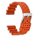 WOCCI 22mm Ventilated Fluororubber Watch Band for Men (Not Silicone), Silver Polished Buckle (Pumpkin Orange)