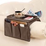 5 Pockets TV Remote Control Holder Couch Sofa Tray Armrest Organiser Oxford Chair Couch Caddy Sofa Armrest Bag Bedside Storage Hanging Organiser for Magazine Books Snack Mobile DVD Cellphone Drinker, Coffee, One Size