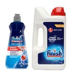 Finish Dishwasher Rinse Aid Liquid, Shine & Dry - 400ml and Classic Dishwasher Detergent Powder- 1Kg | Recommended by Most Dishwasher Brands