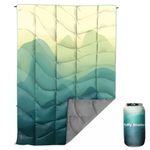 Outdoor Puffy Camping Blanket, Lightweight Down Alternative Puffy Printed Camping Large Ultra Warm Hammock Top Quilt Waterproof Blanket for Traveling Picnic Beach Party Cold Weather (Green Mountain)