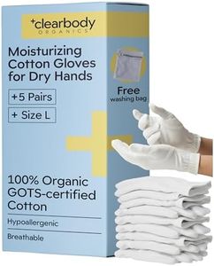 Clearbody Organics Large White Organic Cotton Gloves 5 Pairs (10 Pcs) – 100% Organic Cotton Gloves for Dry Hands –Reusable Moisturizing Gloves for Cracked Hands Repair