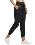 BALEAF Women's Hiking Pants Lightweight with Zipped Pockets Jogger Pants Waist Quick Dry Black L