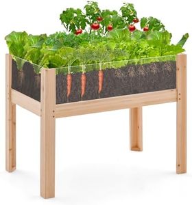 HOMASIS Huerto Elevado de Madera de Abeto con losa acrílica, Cama elevada para Mascotas con 2 Agujeros de Drenaje, Jardinera elevada con Volumen de 50L para balcón, jardín, Natural (75x46x61cm)