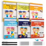 6-Book Set Handwriting Practice Books for Kids, Reusable Groove Writing Practice Copybook with Magic Calligraphy Pens, Number and Letter Tracing Books for Kids Ages 3-5 and up(8.7in×6.9in)