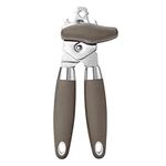 TJ POP Can Opener Manual Heavy Duty, Can Opener Smooth Edge, Stainless Steel Sharp Blade, Good Soft Grips, Anti-Slip Handle, Light Brown