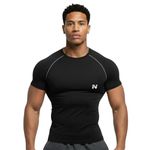 NINQ Half Sleeve Compression T-Shirt - Men's Athletic & Sports Tights for Fitness (in, Alpha, S, Regular, Black)