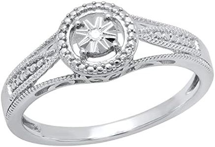 Dazzlingrock Collection Round White Diamond Accents Illusion Set Solitaire Milgrain Edge Step-up Halo Style Art Deco Wedding Ring, 925 Sterling Silver, Size 7