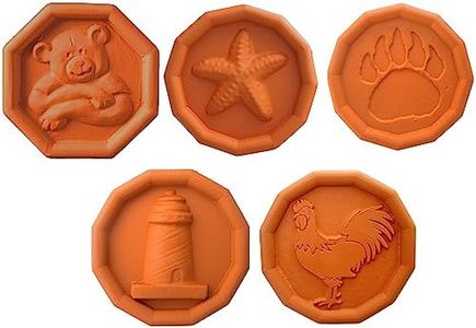 JBK Pottery Brown Sugar Savers - New Designs (Set of 5 - New Designs - Lighthouse, Starfish, Rooster, Bear Folding Arms, Bear Paw Print.)
