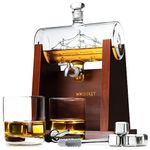 Whisiskey – Whiskey Decanter – Sailing Ship - 1000 ml – Whiskey Carafe Set - Gifts for Men – Inc. 2 Whiskey Glasses – 4 Whiskey Stones – Draught - Spout – Glass Stopper and Pliers