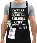 LINEN CLOSET® Bbq Aprons for Men Funny Aprons Awesome Chef Funny BBQ Cooking Novelty Apron with 2 Front Pockets -Awsome Chef Apron