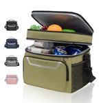 EVERFUN Insulated Cooler Bag Dual Compartments Soft Lunch Bag for Men Lunch Box 24 Can Collapsible Waterproof Leak-Proof Camping Coolers, Green Moss