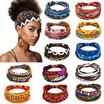 Censen 12 Pcs African Headbands for Women Head Wraps Hair Wrap Yoga Boho Chiffon Knotted Assorted Bandeau Headbands Wide Yoga Elastic African Gifts Hair Accessories for Lady Running(Vivid)