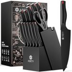 ASETY Knife Set, 15 PCS Kitchen Knife Set with Bulti-in Sharpener Block, Stainless Steel Knife Block Set, Dishwasher Safe Knives Sets for Kitchen, Black, Elegant Box