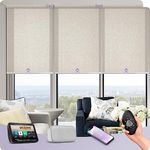 Graywind Smart Light Filtering Shades Compatible with Alexa Google Rechargeable Motorized Roller Shades Remote Control Smart Blinds Automatic Window Shade with Valance, Custom Size(Linen Beige)