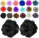 QTHQTFL 2pcs Messy Bun Hair Piece Scrunchie Hair Bun Hair Pieces for Women Girls Elastic Rubber Band Curly Wavy Synthetic Hair Bun Scrunchies Ponytail Extensions Natural Black