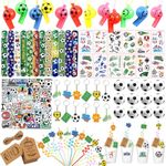 Soccer Party Favor Set,146PCS Football Themed Party Supplies Include Goody Cups with Straws, KeyChains,Wristbands, Stickers,Tattoo sticker,Mini Stress Balls for Party Supplies (Football)