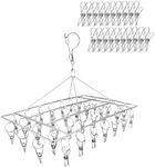 PELLUM Stainless Steel Clothes Drying Rack with 30 Clothespin Pegs – Anti-Wind Clip Hanger Clothesline & Metal Laundry Drip for Socks, Towel, Lingerie, Short, Underwear, Scarves, Diaper Indoor Outdoor