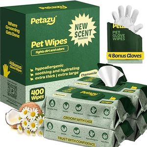 Petazy 400 Dog Wipes for Paws and Butt Ears Eyes | XL 8x8 Natural Pet Wipes for Dogs | Chamomile Dog Wipes Cleaning Deodorizing | Extra Thick Paw Wipes for Dogs Cats Pets | 4 Bonus Glove Wipes
