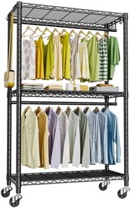 FUTASSI P3 Rolling Clothes Rack, Clothing Racks for Hanging Clothes, Heavy Duty Garment Rack with Wheels, Freestanding Portable Closet Organizer 39.4''W x 14''D x 78.5''H, Max Load 464 LBS, Black