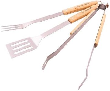 Barbecook kit ustensiles barbecue avec spatule, fourchette et pince à barbecue en acier inoxydable et manche en bois de bouleau