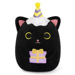 Yamepuia Black Cat Plush, 8in Cute Birthday Stuffed Animal Cat Plushies, Happy Birthday Black Cat Plush Pillow Doll, Soft Cartoon Cat Plush Birthday Gift for Kids