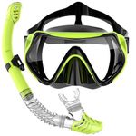 BuyCard Snorkel Set Adults, Dry-Top Snorkeling Gear with Panoramic View Diving Mask, Anti-Fog & Anti-Leak Scuba Diving Mask for Snorkeling Swimming Travel, Snorkeling Kit Diving Packages Black Yellow