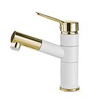 Black, Basin taps hot and Cold, Basin Mixer tap Pull Out Spray, Bathroom Sink Taps, taps Swivel, Pull Down Sprayer, Basin Mixer taps Bathroom, Sprayer-White+ Gold_