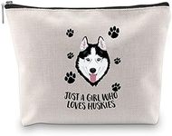 Husky Makeup Bag Husky Lover Gifts for Women Just a Girl Who Loves Huskies Cosmetic Bag Siberian Husky Owner Gifts for Husky Mom Zipper Pouch Travel Case (Husky Bag)