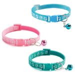 Litvibes Cat Collars Set of 3 with Bell,Kitten & Small Dogs Soft Adjustable Collar Safe,Solid & Protection Breakaway for Cats & Puppies,Cute Kitty with Paw Print-(Light Blue,Light Pink,Turquoise)