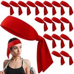 Hiboom 18 Pack Sports Tie Headband for Men Women, Ninja Karate Headbands, Athletic Sweatbands Elastic Hair Wrap Bands for Playing Tennis Basketball Soccer Running Cycling Rugby Yoga(Red)