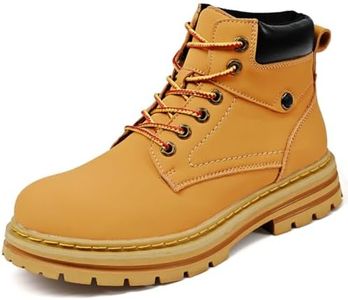 CrazySavage Men's Black Platform Combat Boots Chunky Lug Sole Motorcycle Ankle Booties Waterproof Matte Leather Lace Up Biker Boots for Outdoor Work Daily Wear (Yellow,6)