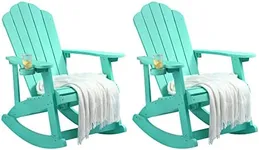 YITAHOME Outdoor Rocking Adirondack Chair Set of 2, Heavy Duty Plastic Rocking Chairs with Rotatable Cup Holder, Oversized Rocker Chair for Garden Lawn Yard Patio Deck Pool Porch Beach Fire Pit